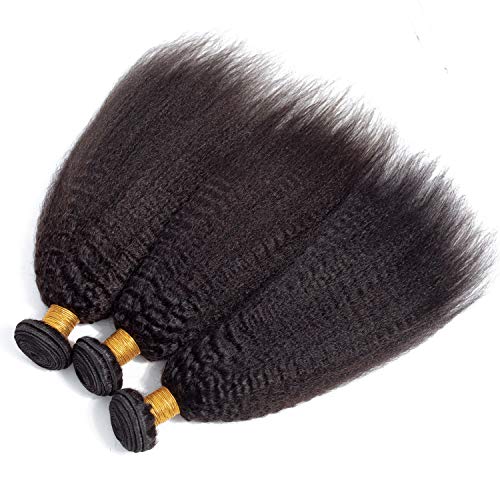 Kinky Straight Human Hair Bundles 100% Unprocessed Brazilian Remy Soft Yaki 3 Bundles Human Hair (12 14 16 Inch)