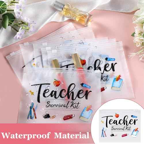 Cunno 60 Pcs Teacher Appreciation Gifts Bulk Small Waterproof Makeup Toiletry Bag Pouch Cosmetic Pencil Bag Thank You Gifts for Women Men Travel Graduation Season Supplies(Teacher Survival Kit)