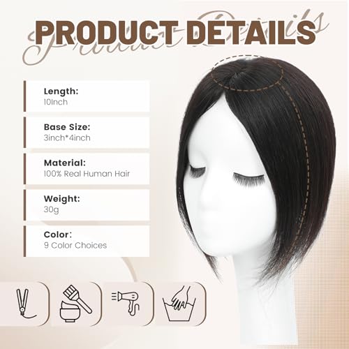 Hair Toppers for Women Real Human Hair Toppers No Bangs 7 * 10cm Upgrade Swiss Base 30g HairPieces for Women with Thinning Hair 10Inch (Natural Black)