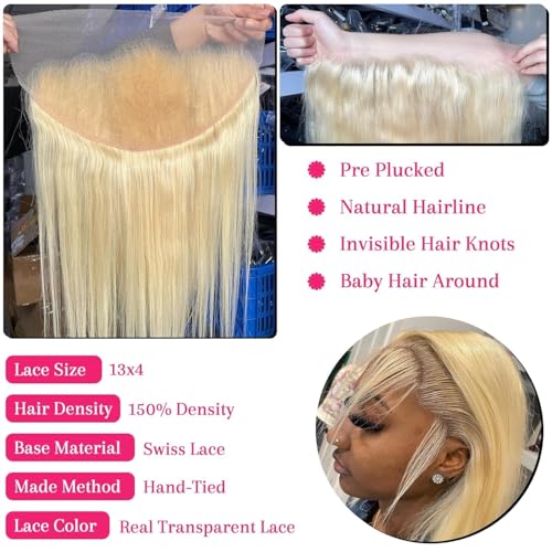 Honey Blonde Frontal Only Human Hair 13x4 Straight Lace Frontal Closure 100% Unprocessed Brazilian Virgin Human Hair Pre Plucked with Baby Hair Around - 20 Inch 13x4 613 Front Only