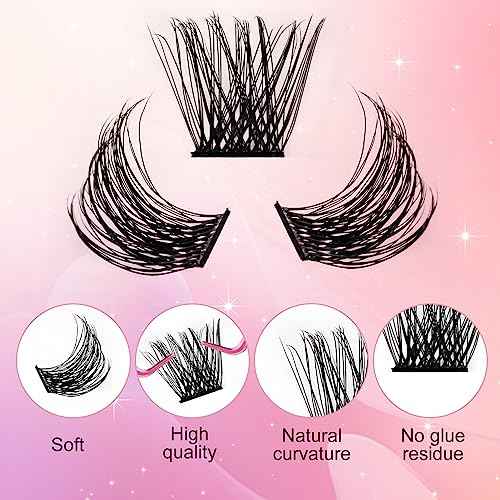 Lash Clusters DIY Eyelash Extensions 144 Clusters Lashes D Curl 0.07 Natural Individual Lash Extensions Mixed Tray False Eyelashes Soft & Strong Thin Band DIY at Home (F32-0.07D, 8-16mm)