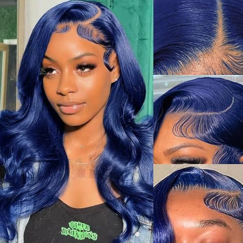 Dark Blue Lace Front Wigs Human Hair Body Wave 13X4 HD Transparent Navy Blue Lace Front Wig Wear and Go Glueless Royal Blue Wigs Human Hair Pre Plucked Hd Lace Frontal Wigs For Black Women 22 Inch