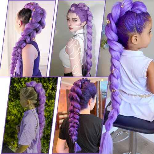Purple Hair Extensions for Braids - 30 Inch Pre-Stretched Synthetic Braiding Hair for Halloween Cosplay Rumi Costumes Hair (purple, 30 Inch (Pack of 4))