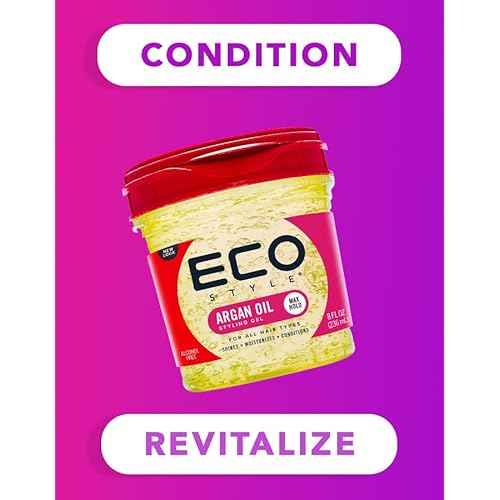 Eco Style Moroccan Argan Oil Styling Gel - Promotes Healthy Hair - Nourishes And Repairs - Delivers Long Lasting Shine - Provides Maximum Hold and Helps Tame Frizz - Ideal For All Hair - 8 oz
