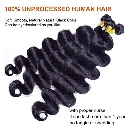 Human Hair Bundles 20 22 24 Inch Body Wave Bundles Human Hair Unprocessed Brazilian Virgin Hair Quick Weave Extensions Natural Black