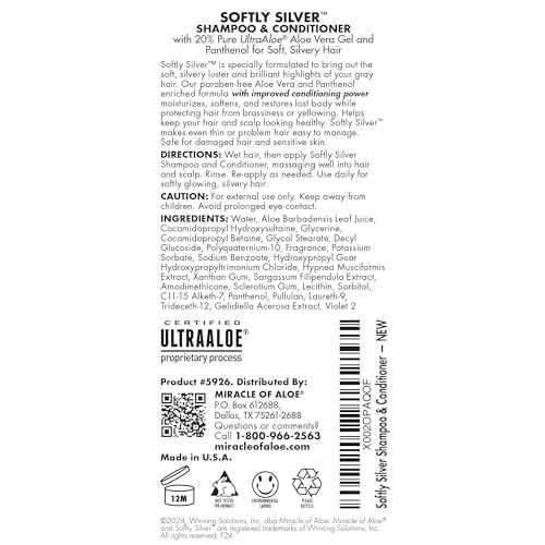 Softly Silver Shampoo Improved Conditioning formula for Gray Hair, 2 in 1 Purple Restorative Hair Wash for Mature Hair, Adds Luster, Bounce & Body, with Panthenol and 20% Pure UltraAloe