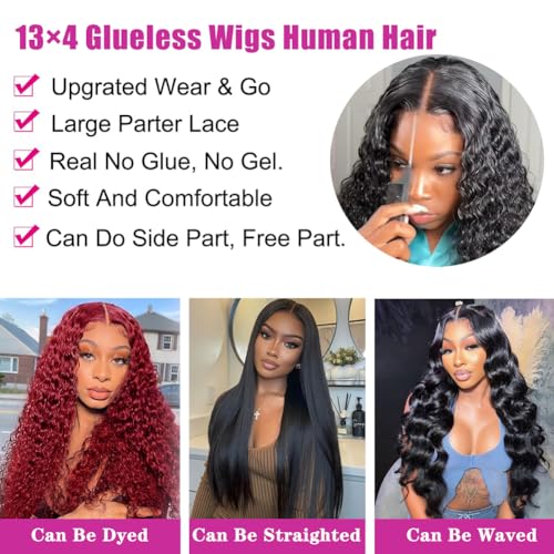 Wear and Go Glueless Wigs Human Hair Pre Plucked Pre Cut 13x4 Deep Curly Lace Front Wigs Human Hair For Black Women No Glue Upgraded Glueless Short Curly Bob Human Hair Wig 180% Density 18 Inch