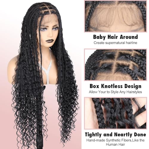 36 inch Knotless Boho Braided Wigs for Women 360 Single lace Bohemian Box Braid Wig With Baby Hair