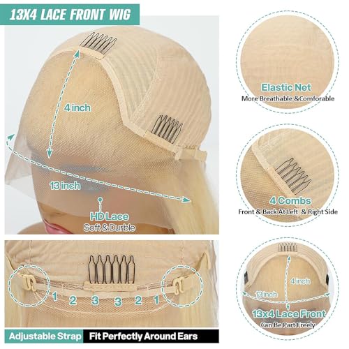 613 Bob Wig Human Hair Blonde 13x4 Frontal Lace Wig 14 Inch Body Wave 180% Density HD Transparent Lace Front Wigs Human Hair Wigs for Black Women Pre Plucked