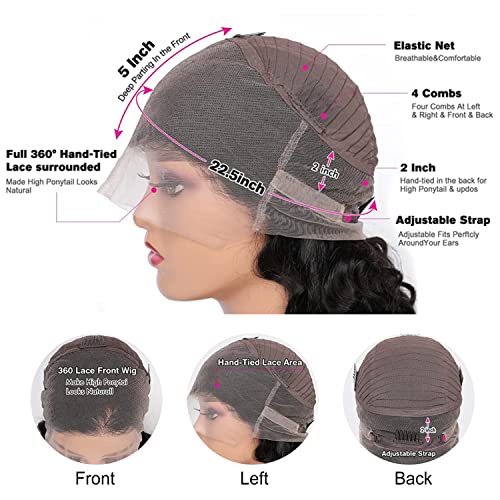 catti Body Wave 360 Lace Front Wigs Human Hair 360 Full Lace Frontal Wigs Human Hair Pre Plucked with Baby Hair Brazilian Virgin Hair Body Wave Human Hair 360 HD Lace Front Wigs (20 Inch)