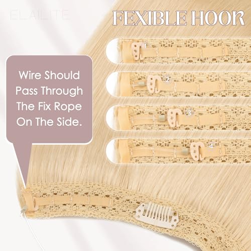 Elailite Halo Hair Extensions Real Human Hair for Women Platinum Blonde Clip in Remy Hairpiece with Adjustable Invisible Straight 18 Inch 65G