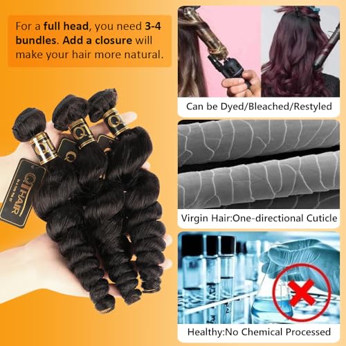 QTHAIR 16A Grade Brazilian Loose Wave Human Hair Bundles Weave Hair Human Brazilian Virgin Hair For African Americans Women 3 Bundles Total 300g/10.5oz (10 12 14) Inch