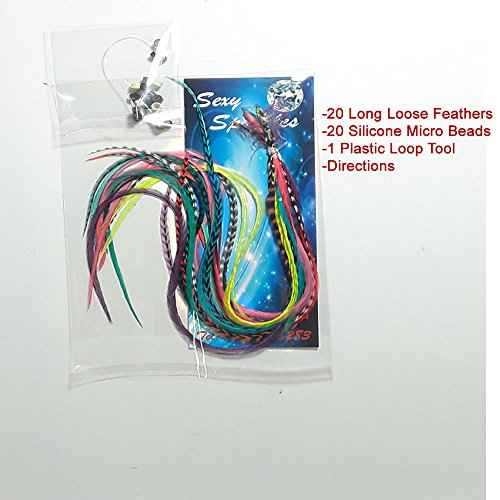 20 Real Feathers Hair Extension Kit - Assorted Colors, Long Natural Thin Feathers, 7¡±-13¡± Length, 100% Real Rooster Feathers