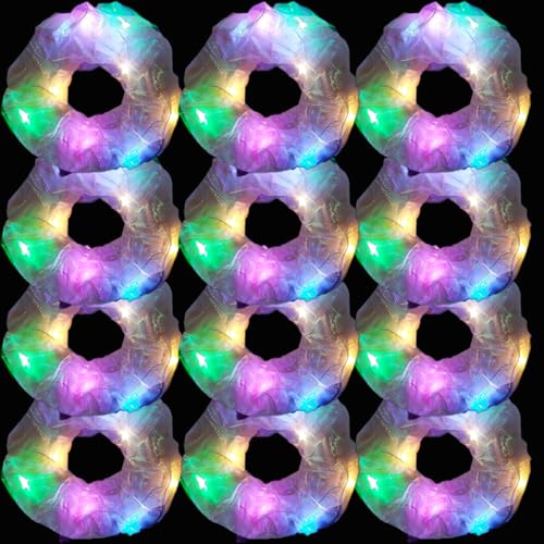 12 Pcs LED Scrunchies 3 Light Modes Elastic Glow Hair Ties Suitable for Neon Parties Light up Hair Scrunchies for Women