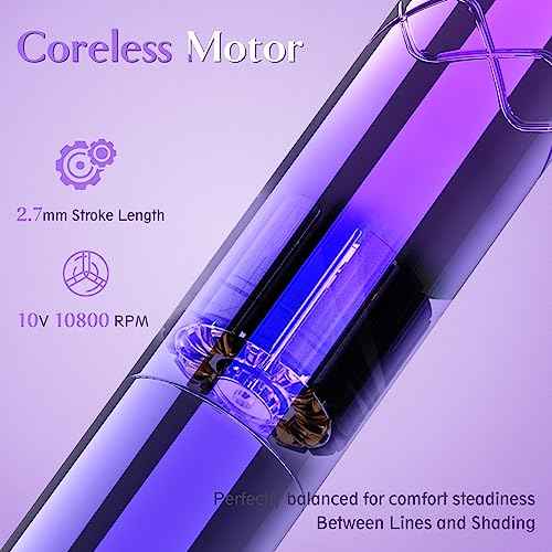 EZ Wireless Tattoo Machine Kit - Permanent Makeup Tattoo Pen Machine with 3Pcs Battery Power Rotary Tattoo Gun Equipment for Cartridge Needles and Artists (LOLA AIR Purple Gradient)
