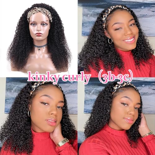 Smoothair Headband Wig Human Hair Kinky Curly Headband Wigs for Black Women Human Hair Wigs Glueless 20 Inch None Lace Front Wigs 150% Density (No Mixed)