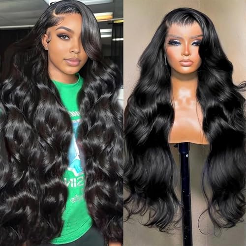 13x4 Body Wave Lace Front Wigs Human Hair Pre Plucked with Baby Hair 180% Density 13x4 HD Transparent Lace Front Wigs for Black Women Natural Black Wigs(26inch)