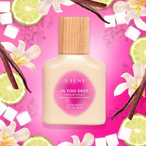 5 SENS In Too Deep Eau de Parfum (30 mL) - Clean, Long-Lasting Fine Fragrance - Gourmand with Tahitian Vanilla, Italian Bergamot, Sparkling Sugar, Sandalwood, Musk - Vegan, Cruelty-Free