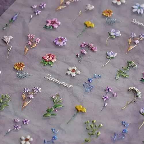 Flower Nail Stickers for Nail Art - Flowers Nail Art Stickers Summer Floral Leaf Plant 5D Embossed Nail Decals Self-Adhesive Nails Supply Manicure Sliders Flower Stickers for Nails Decoration