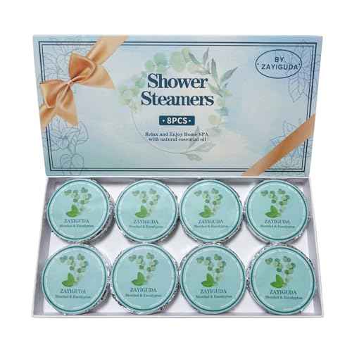 Shower Steamers Aromatherapy 8 Pack, Menthol & Eucalyptus Shower Bombs with Natural Essential Oils, Quick Relief Nasal Congestion, Relaxation & Self Care Gifts for Women & Men