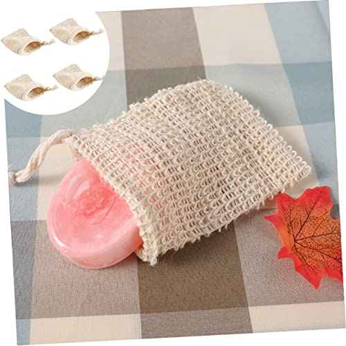 4 Pcs Drawstring Soap Foaming Bags Multipurpose Net Bags for Bar Soap African Net Sponge Design for Exfoliating and Foamingbathroom and Shower