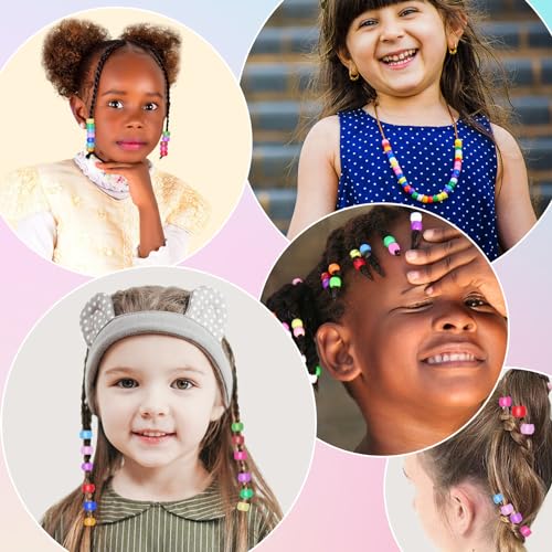 Ningrou 1008 Pcs Hair Beads Kit for Girls and Kids Hair Braids, 500Pcs 9x6mm Pony Beads, 500Pcs Mini Elastic Rubber Bands, 5Pcs Quick Beaders, 1Pcs Rattail Comb and 2Pcs Duckbill Clips