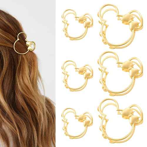 6 Pack Large Metal Claw Clips, Gold Hair Clips, Thick Hair Barrette Hair Clips for Mouse Ears Theme Party Super Cute Theme Park Hair Clasps Accessories