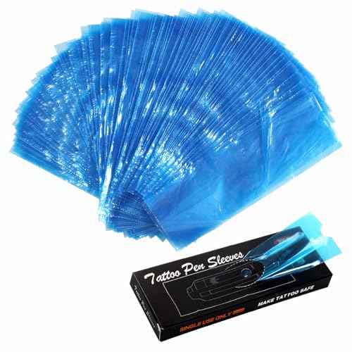 Dragoart 200Pcs Tattoo Machine Covers, PMU Machine Covers Tattoo Supplies PMU Supplies Disposable Clear Plastic Tattoo Gun Wrap Tattoo Pen Covers Tattoo Grip Wrap Sleeves(Blue 2.09 inch x 6.45 inch)