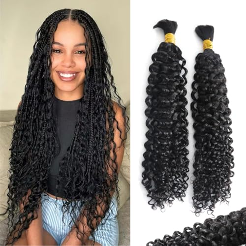 Human Braiding Hair Boho Braids Human Hair Water Wave Bulk Human Hair for Braiding No Weft Bundle Brazilian Virgin Curly Hair Extensions Natural Color 20 Inch 1pack/100g