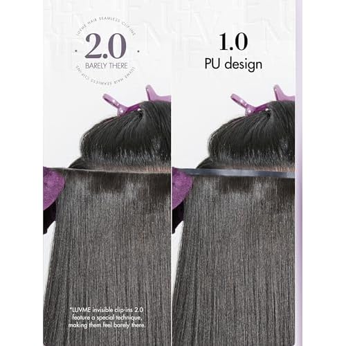 LUVME Invisible Clip in Hair Extensions, Yaki Straight Real Human Hair Remy Hair Clip ins for Women, Natural Human Hair, 14 inch 110g 6Pcs, Natural Black