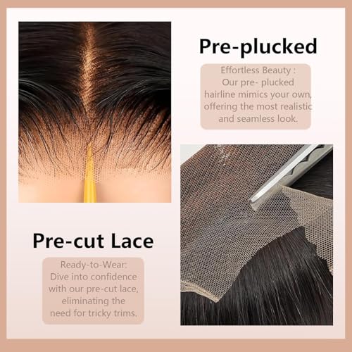 NVL Lace Front Wigs Human Pre Plucked with Baby Hair 200 Density 13x4 HD Transparent Straight Lace Front Wigs for Women Human Hair Glueless (Natural black, 22 Inch)