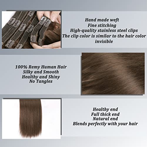 Clip in Real Human Hair Chocolate Brown Extensions 8 Pcs 120g Straight Remy Hair Extensions (4,20inch)