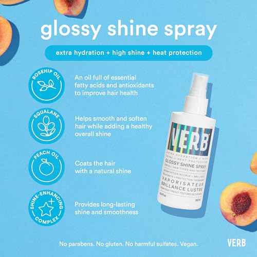 VERB Glossy Shine Spray - Moisturizing Heat Protection Hair Spray - Adds High Shine and Primes for Styling - Vegan, No Parabens or Harmful Sulfates
