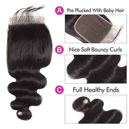 6X6 HD Transparent Lace Closure Human Hair Pre Plucked Closure Body Wave Brazilian Virgin Hair 6X6 Colsure With Baby Hair High Density Real Human Hair Wet And Wavy Natural Black 16 Inch