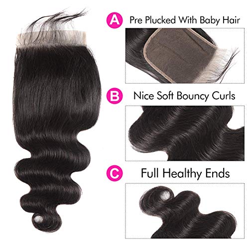 6x6 Closure Body Wave Hd Transparent Lace With Pre Plucked Baby Hair Human Hair High Density Unprocessed Brazilian Virgin Hair 10A Grade Natural Black 22 Inch For Woman