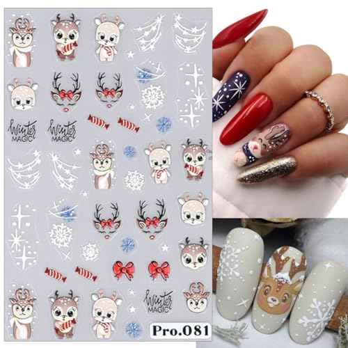 Christmas Nail Art Stickers 6 Sheets Self-Adhesive Santa Claus Nail Stickers Cute Gingerbread Man Snowman Nail Decals Christmas Tree Bell Gift Flower Nail Art Design Stickers for Women Manicure DIY