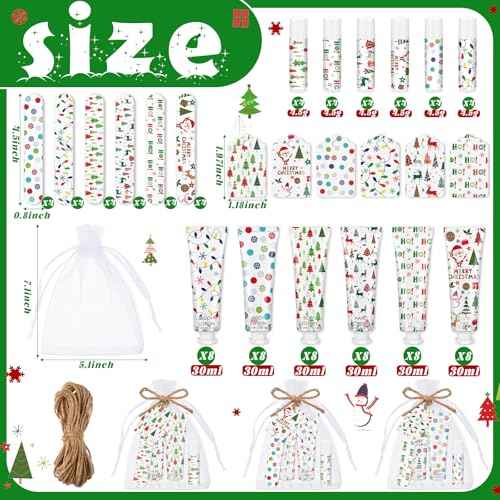 24 Sets/144 Pcs Christmas Party Favors Christmas Hand Cream Body Lotion Lip Balm Nail File Gifts Set Xmas Stocking Stuffers Travel Size Lotion Bulk Holiday Party Supplies for Coworkers Women Adults