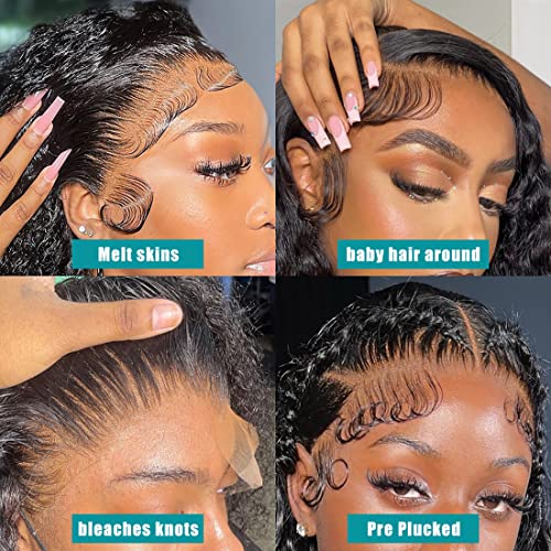 Deep Wave Lace Front Wigs Human Hair 180% Density Curly Wig 13x4 Lace Frontal Wet and Wavy Wigs for Black Women with Baby Hair and Special Designed Adjustable Straps 24 Inch