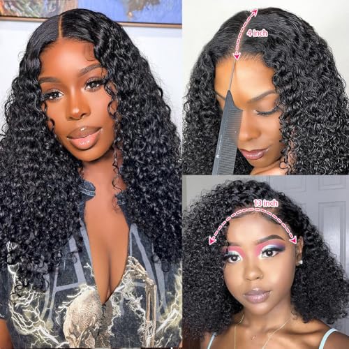 Wear and Go Glueless Wigs Human Hair Pre Plucked Pre Cut 13x4 Deep Curly Lace Front Wigs Human Hair For Black Women No Glue Upgraded Glueless Short Curly Bob Human Hair Wig 180% Density 18 Inch