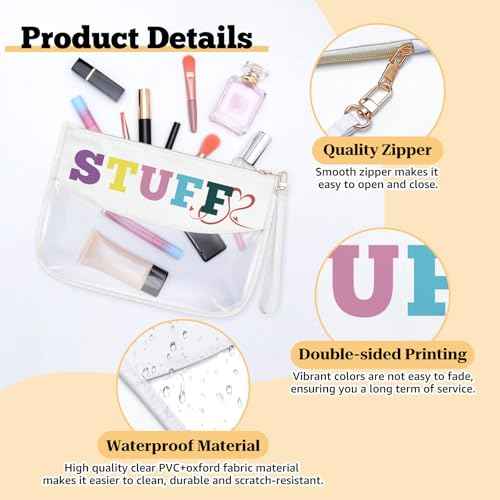 Clear Letter Makeup Bag for Women Cosmetic Bag with a Removable Carry Handle Christmas Birthday Gifts for Mom Grandma Graduation Gifts for Daughter Sister Retirement Present for Colleague(STUFF)