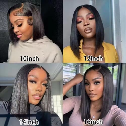 Bob Wig Human Hair 180% Density 13x4 HD Transparent Lace Front Wigs Human Hair Pre Plucked Short Bob Glueless Straight Wigs Human Hair for Women Natural Black 16 Inch