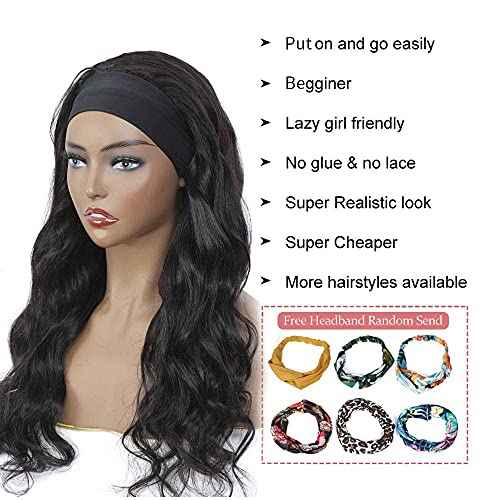 higher Body Wave Headband Human Hair Wig 18 Inch Glueless None Lace Front Wig Brazilian Virgin Hair Wear and Go Wigs for Black Women 150% Density Wigs Natural Color