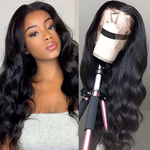 Body Wave Lace Front Wigs Human Hair Wide Lace 180 Density Human Hair Wigs 13x4 Human Hair Lace Front Wigs Pre Plucked 24 Inches Natural Color