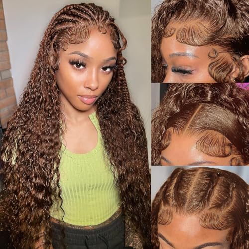 Chocolate Brown Deep Wave Lace Front Wigs Human Hair 13x6 Curly Human Hair Wig 200% Density HD Lace Front Wig Human Hair Pre Plucked Deep Wave Wig for Women with Baby Hair