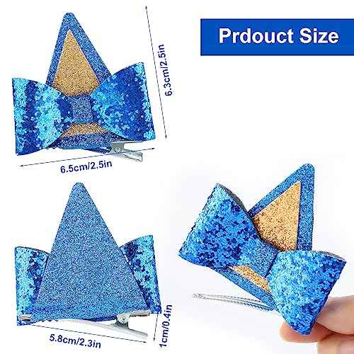1 Pair Blue Ears Hair Clip£¬ Glitter Blue Ears for Kids Blue Bow Hair Barrettes Birthday Decorations Halloween Costume Cosplay Accessories Party Supplies