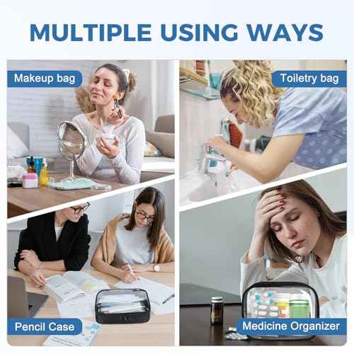 Moyad TSA Approved Clear Toiletry Bag, 2 Pack Quart Size 3-1-1 Liquids Pouch for Travel, Transparent Makeup & Cosmetic Organizer for Women Men, Black