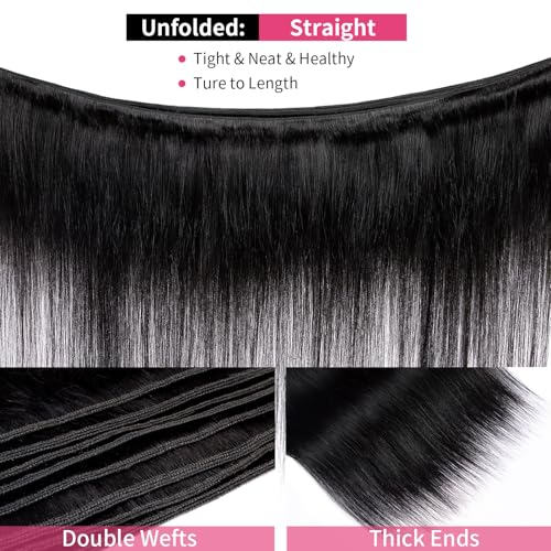 12A Straight Bundles Human Hair 16 16 16 Inch 100% Unprocessed Brazilian Virgin Hair Bundles Straight Hair 3 Bundles Weave Bundles Human Hair Extension