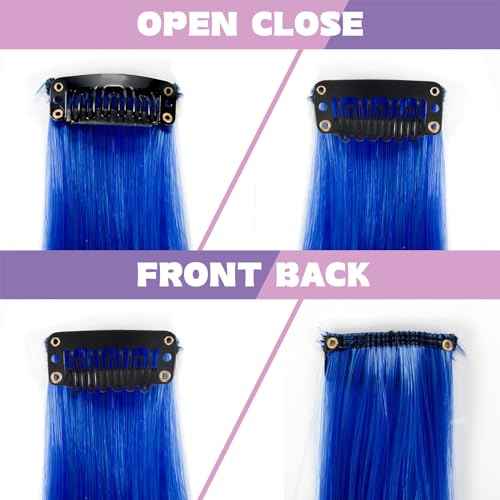 12 PCS Colored Clip in Hair Extensions - BEAHOT 20 Inches Rainbow Long Straight Hairpieces Clip in Synthetic, Halloween Cosplay Dress Up Fashion Party Christmas New Year Gift for Women Kids Girls
