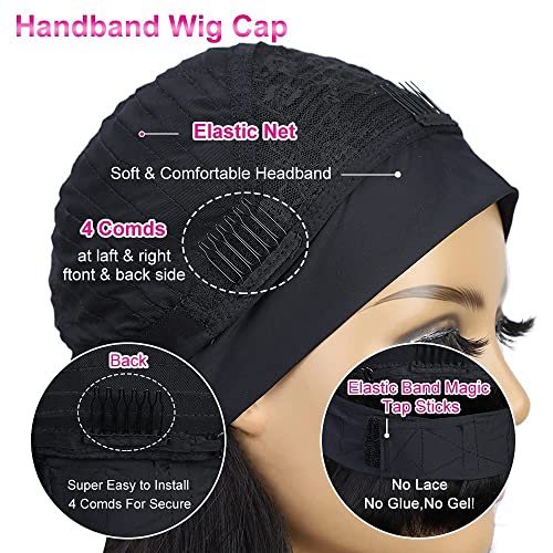 AISI Bob Headband Wig Human Hair Short Wigs for Black Women Straight 150% Density (16 Inch)