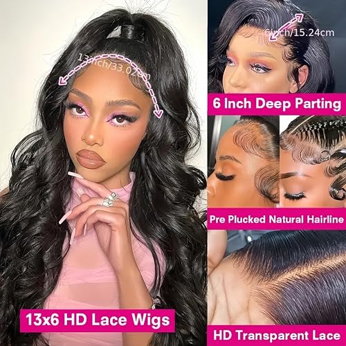 13x6 Lace Front Wigs Human Hair Pre Plucked Body Wave Lace Front Wigs 220 Density HD Lace Frontal Wig for Women Body Wave Frontal Wig Human Hair 26''